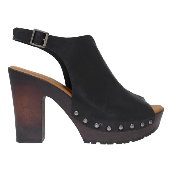 Korks Arden Platform Block Heel Slingback Peep Toe Studded Faux Leather Sandals - Picture 1 of 7